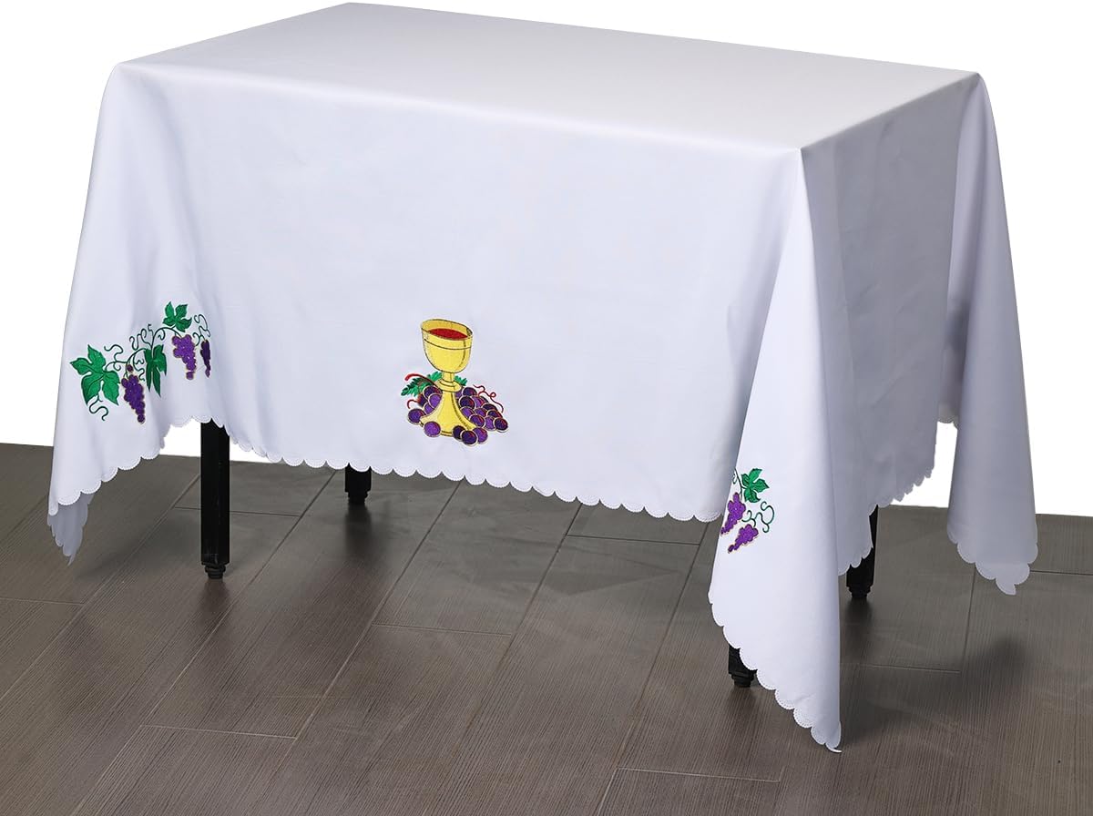 Church Altar Table Cloth Communion Rectangle Table Runner Free Size 78 x 59 Inches (White 2)