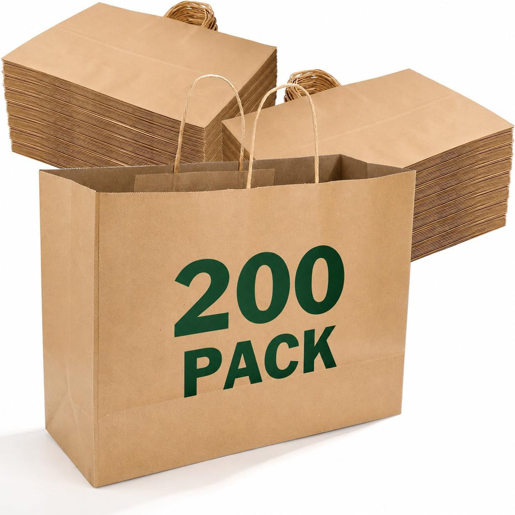 Large Brown Paper Bags with Handles Bulk 16x6x12 200 Pack