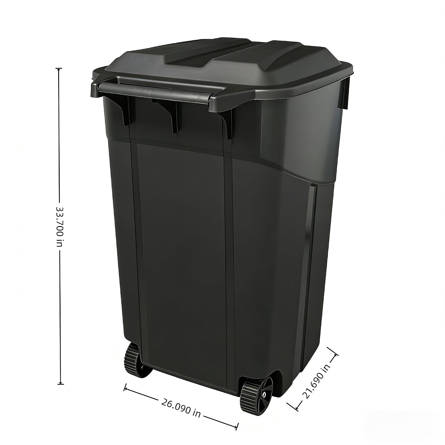 45 Gallon Trash Can with Wheels, Outdoor Trash Can with Lid, Heavy Duty Plastic Garbage Can, Click Lock Lid Design