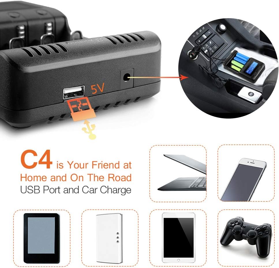 C4 LCD Display Speedy Universal Smart Battery Charger,Battery Capacity Analyzer for Rechargeable Batteries, aa