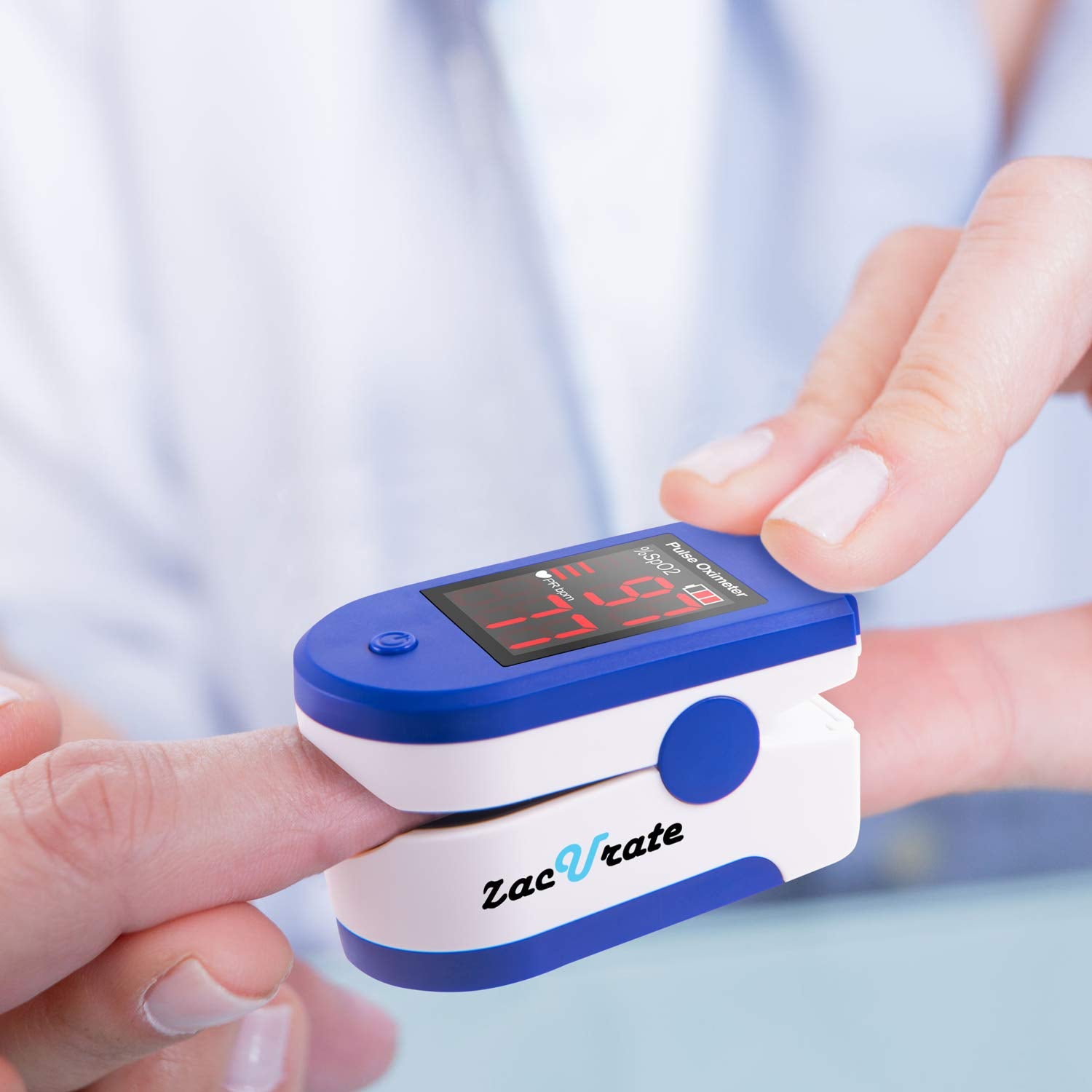 Fingertip Pulse Oximeter Blood Oxygen Saturation Monitor with Batteries and Lanyard Included (Sapphire Blue)