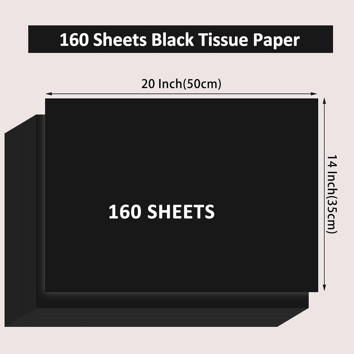 160 Sheets Black Tissue Paper for Gift Bags 20 X 14 Inches