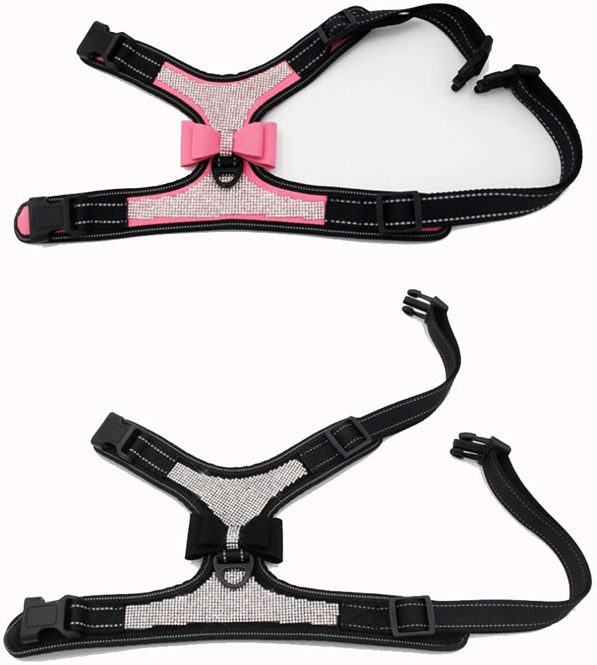 Reflective Dog Harness with Rhinestone, Cute Bling Ties Dog Harness Dog Leash, Reflective Chest Strap with Shiny Bow