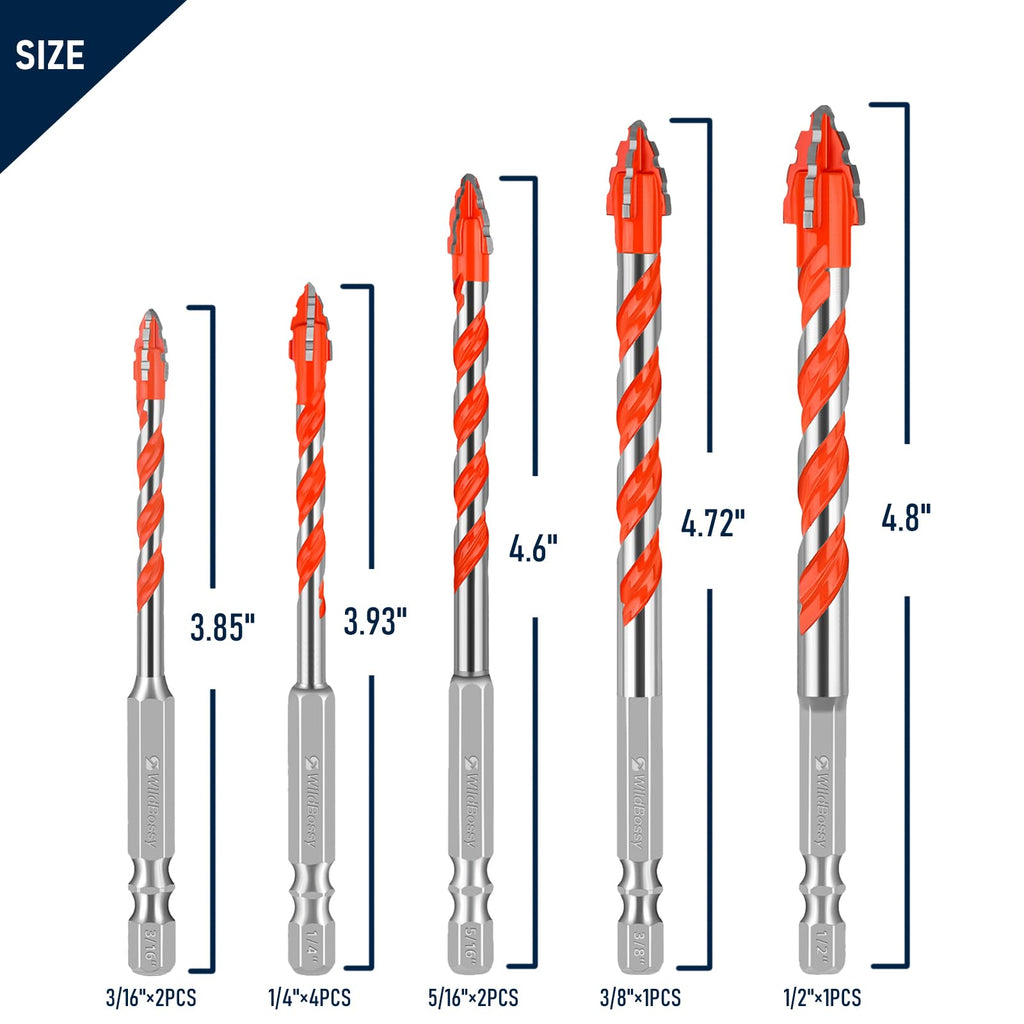 Serrated Concrete Drill Bit Set 10PCS (3/16”-1/2”)