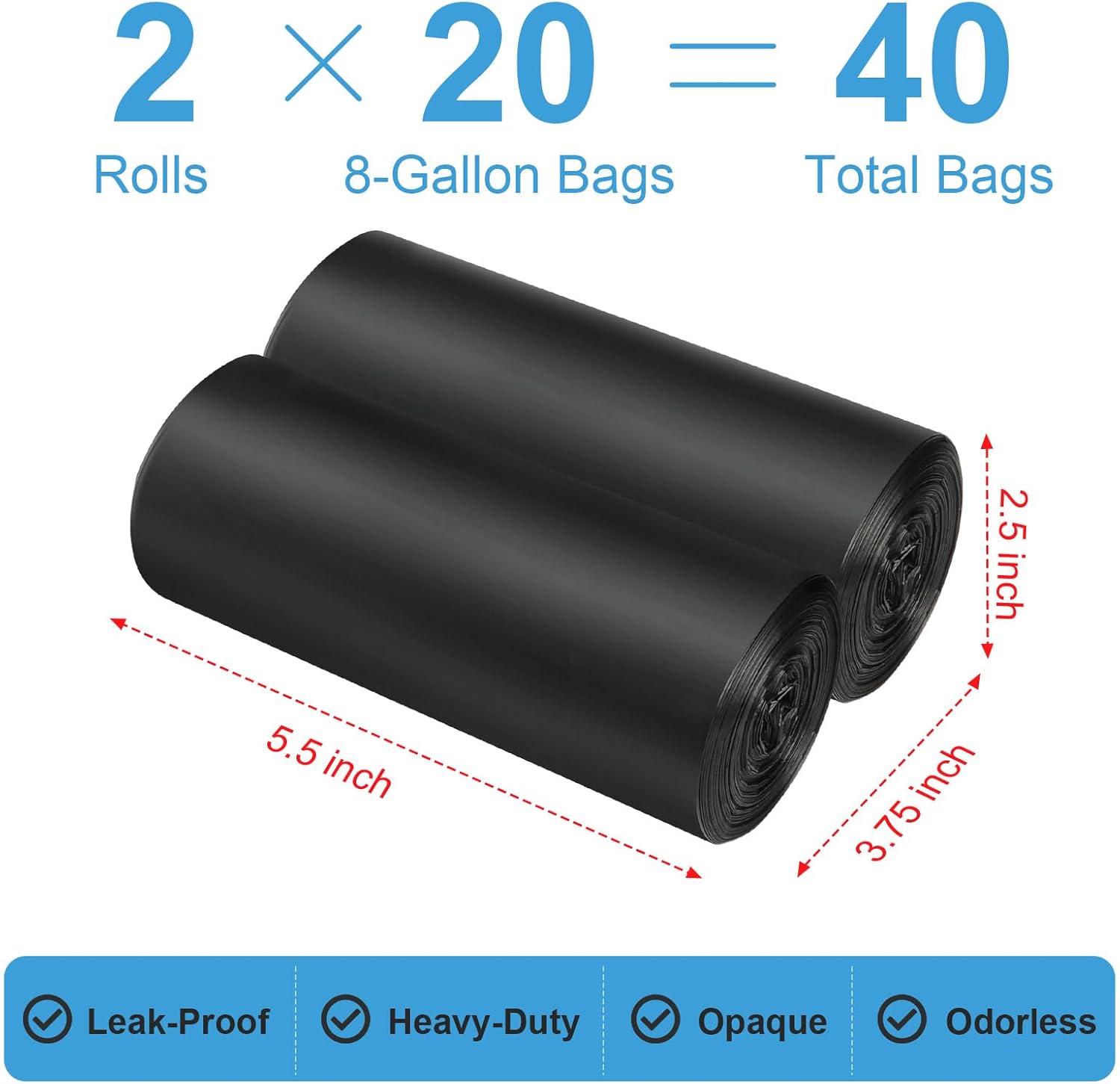 40 Camping Toilet Bags, Biodegradable Compostable for 5 Gal Bucket Toilet | Portable Travel Potty Bag for Portable