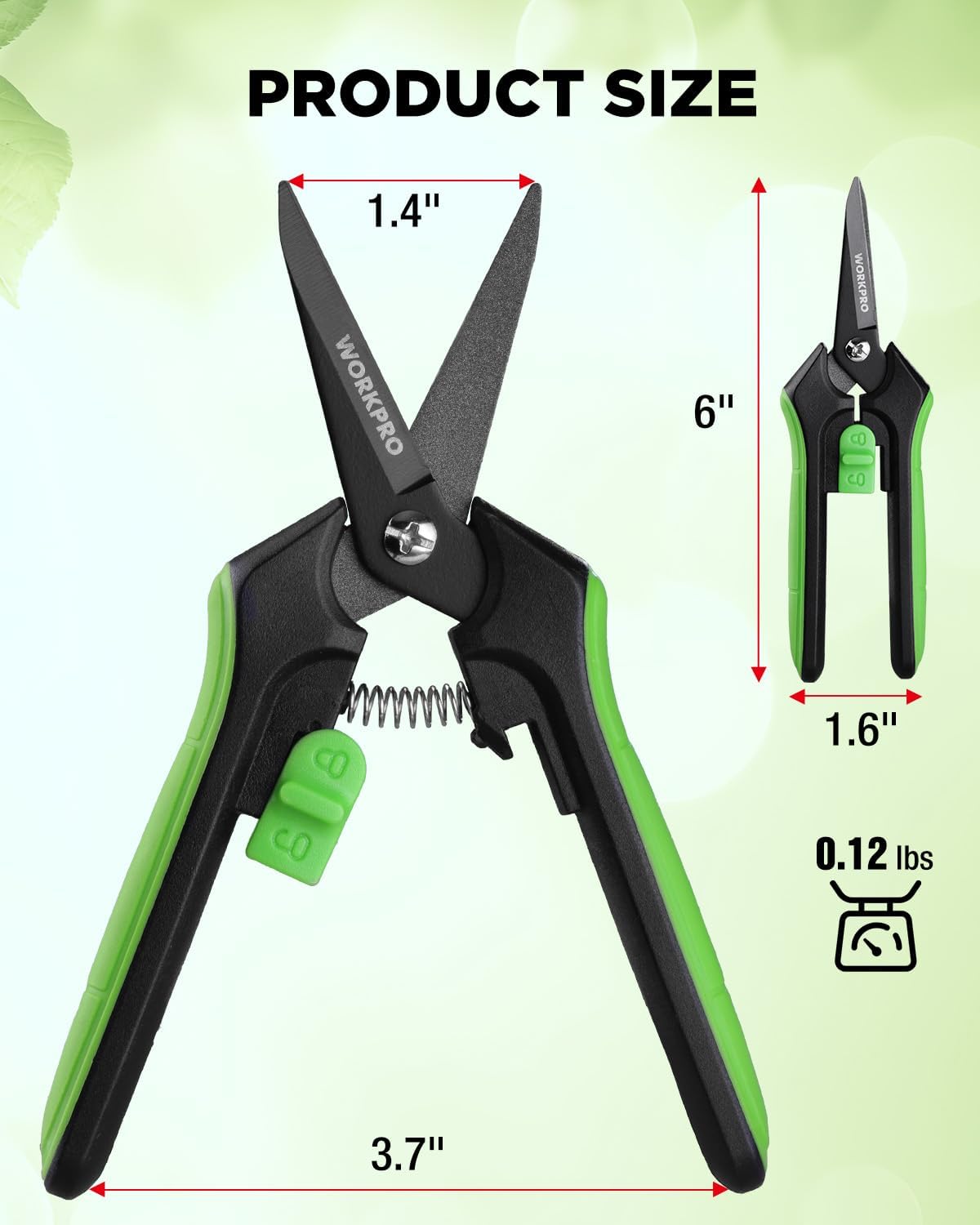 6-Inch Garden Pruning Shears, Sharp High-Carbon Steel Harvest Snips with Nonstick Teflon Coating, Spring-Loaded