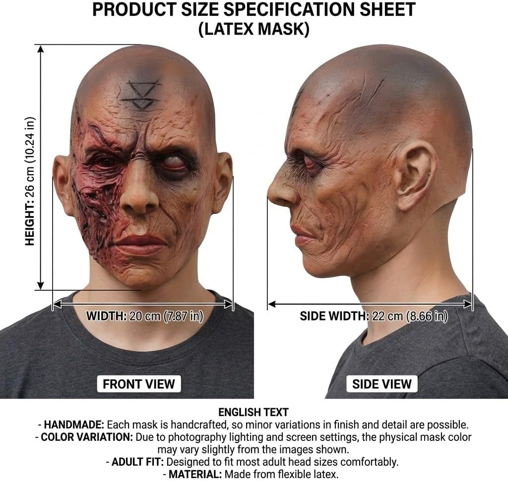 Scary Halloween Mask Realistic Bald Man Creepy Zombie Face Cover Latex Burn Mutant Headpiece for Adult Cosplay Props
