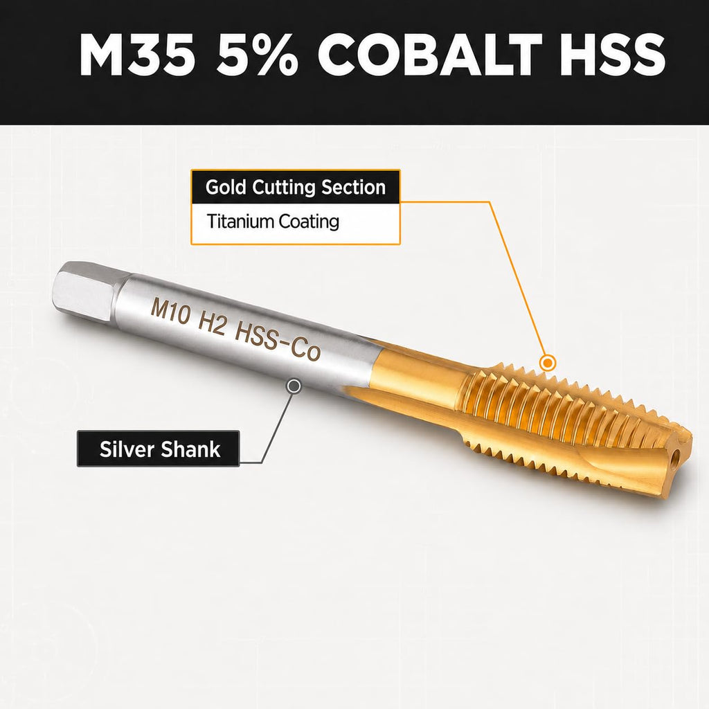 5Pcs Metric Spiral Point Taps Set, M35 Cobalt HSS, Titanium Coated