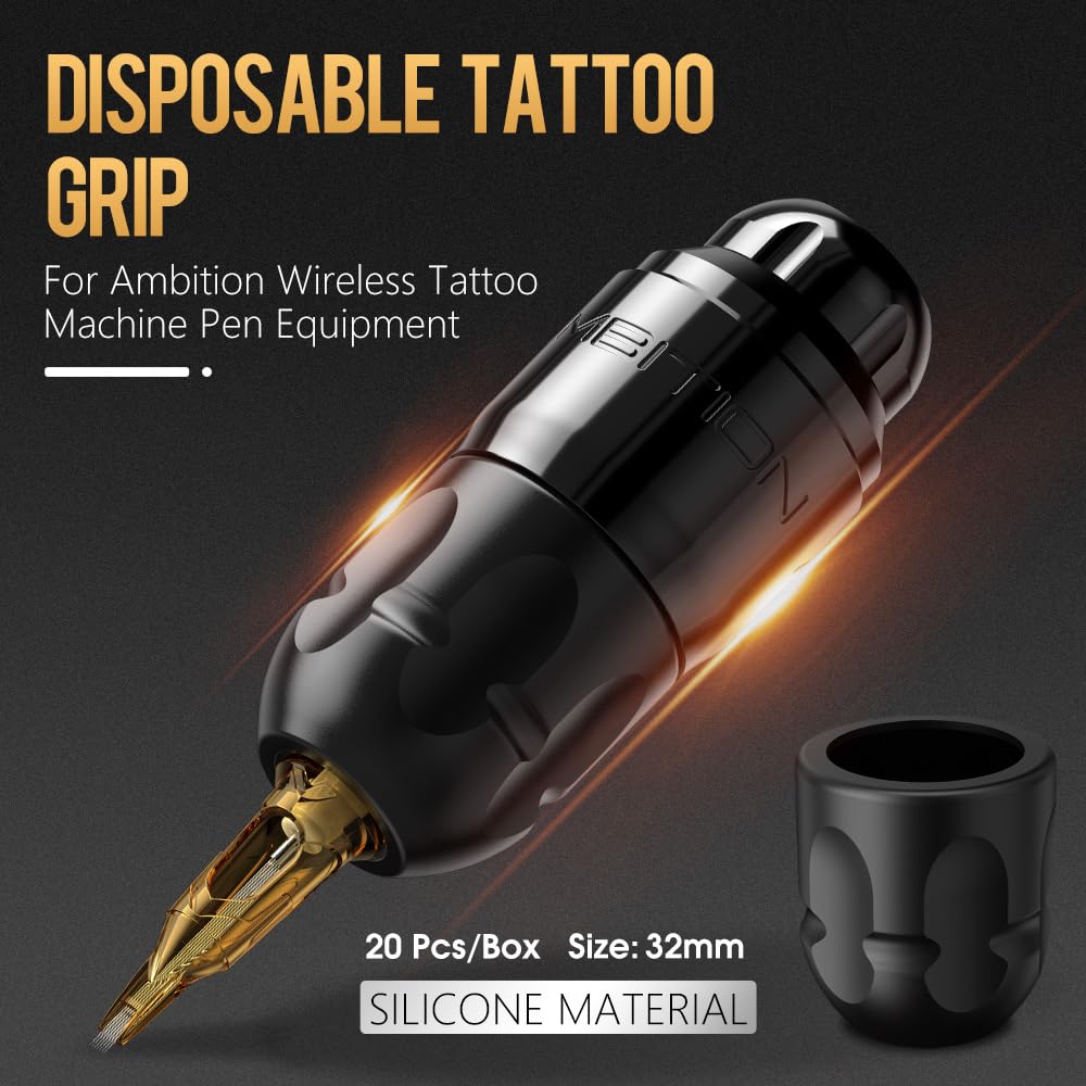 Soldier P1 Disposable Tattoo Grips - 20Pcs 32mm Tattoo Rubber Grip Cover with Click Adjust System Supply for Most