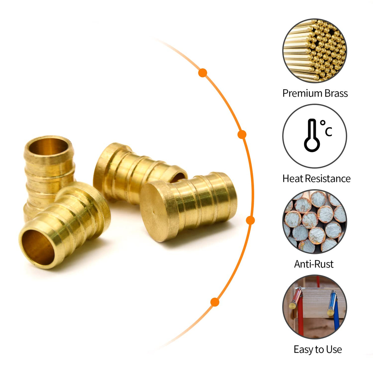 25 Pack 1/2" Brass PEX Barb Plug End Cap