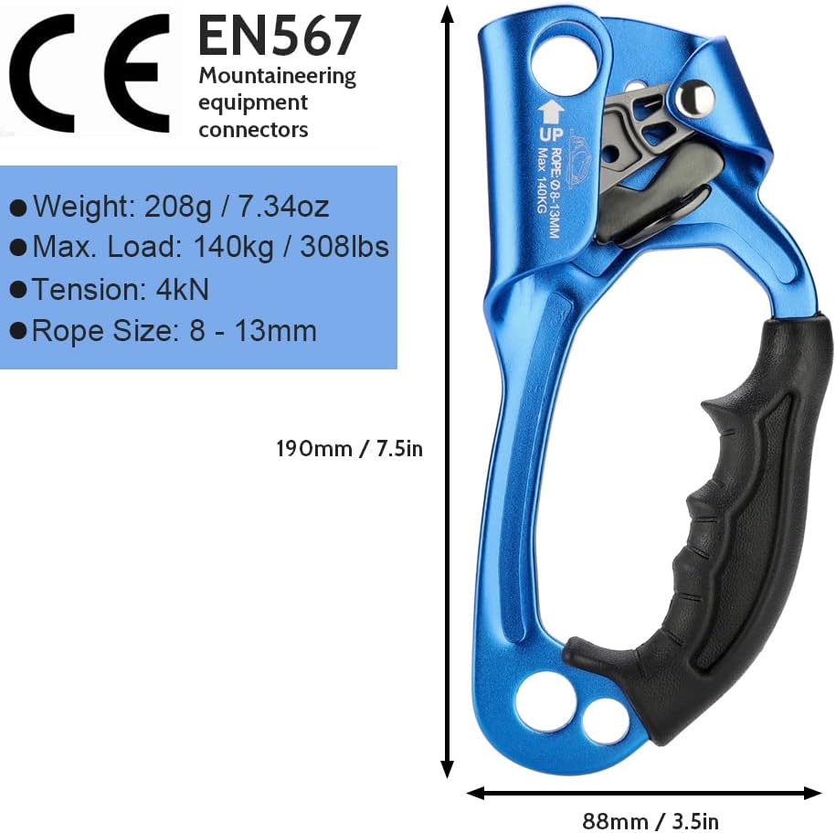 Climbing Hand Ascender for Rock Climbing Arborist (Right and Left) for 8~13 mm Rope