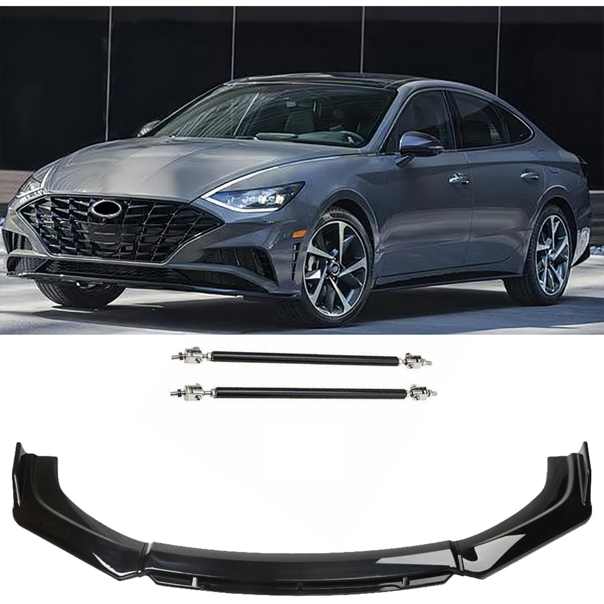for Hyundai Sonata Veloster Elantra Accent Venue Car Universal Adjustable Front Bumper Lip Chin Spoiler Splitter 4PCS Diffuser Protector Black