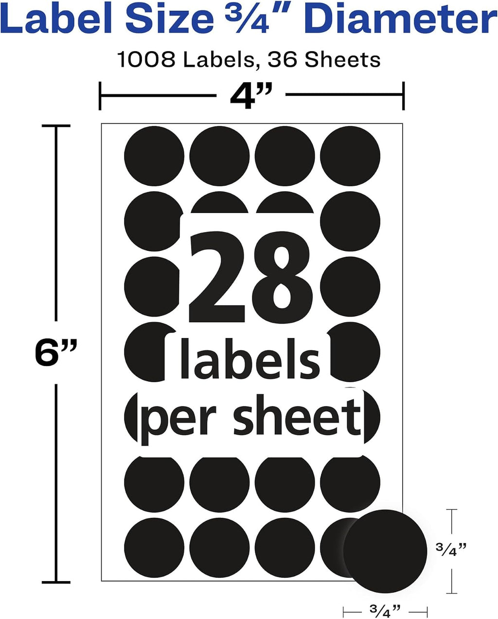 Color-Coding Removable Labels, 3/4 Inch Round Labels, Black, Non-Printable, 1,008 Dot Stickers Total (5459)