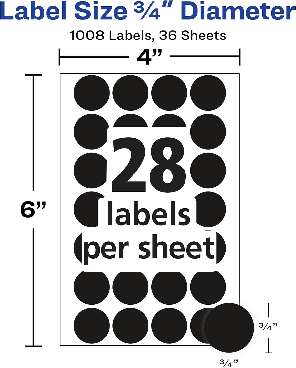 Color-Coding Removable Labels, 3/4 Inch Round Labels, Black, Non-Printable, 1,008 Dot Stickers Total (5459)