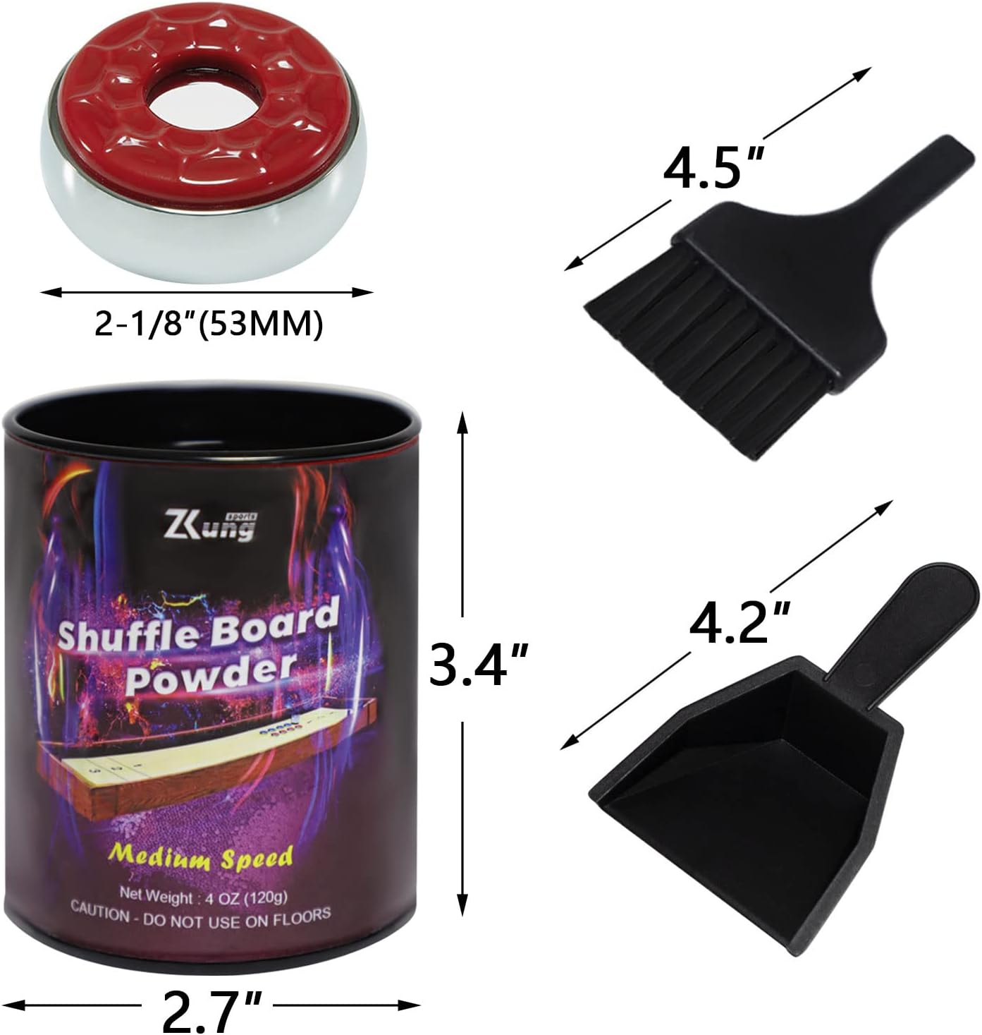 Shuffleboard Pucks and Sand Set - 2 1/8" Table Pucks with 2 Cans Wax | 2 Cans Medium Speed shuffleboard Sand and 53mm