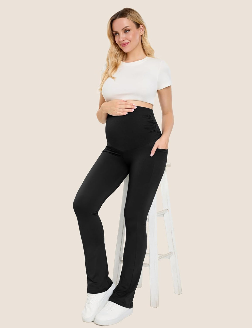 Creamlush Maternity Flare Leggings with Pockets Over Belly S-2XL