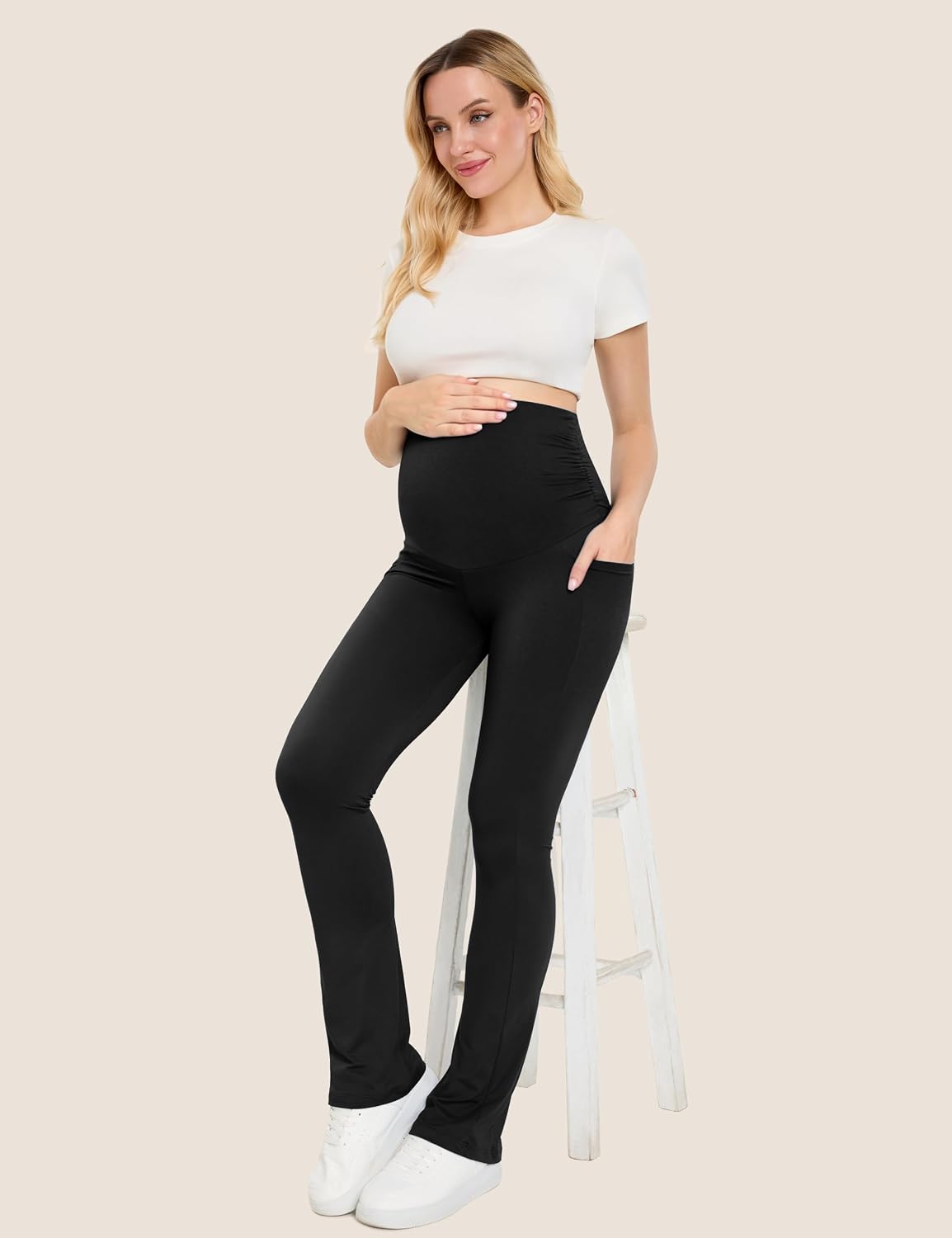 Creamlush Maternity Flare Leggings with Pockets Over Belly S-2XL