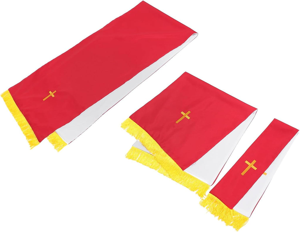 Reversible Church Parament Set with Embroidered Cross Red White