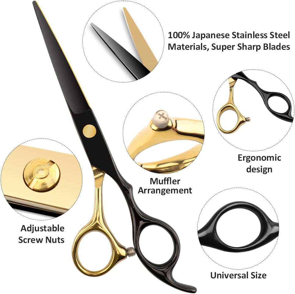 6.7inch Black Gold Hairdressing Hair Cutting Scissors Set | Multifunctional Straight Shears Teeth Scissors Thinning