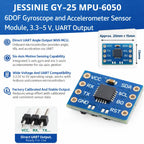 JESSINIE GY‑25 MPU‑6050 6DOF Gyroscope and Accelerometer Sensor Module, 3.3–5 V, UART Output