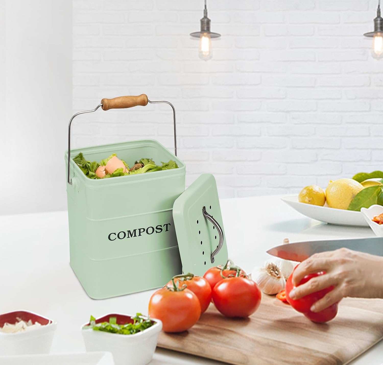 Stainless Steel Compost Bin for Kitchen Countertop Compost Bin,1 Gallon, Kitchen Trash Can -Includes Charcoal