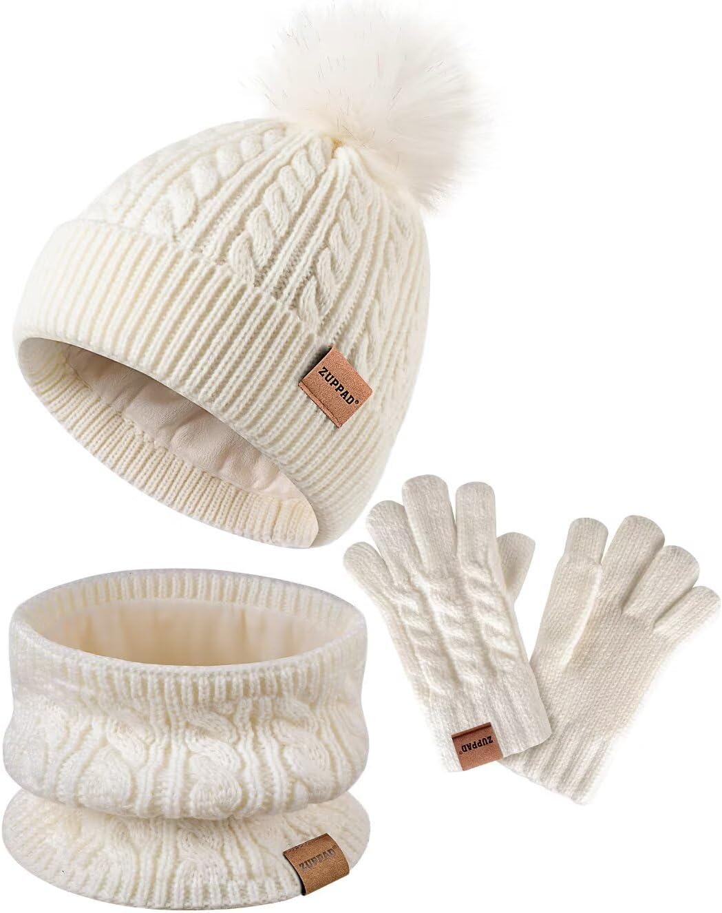 Kids Winter Hat Gloves Scarf Set,Girls Toddler Children Hats Beanie with Pom Knit Neck Warmer Gaiter Mittens Fleece