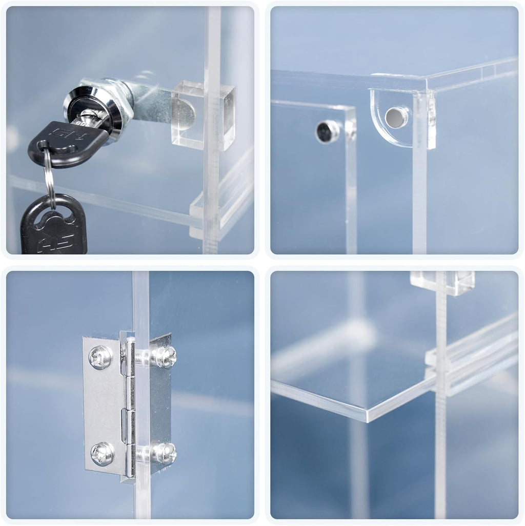4 Shelf Acrylic Display Case with Lock Key, Clear Locking Display Case Showcase Cabinet with Removable Shelves - Safe