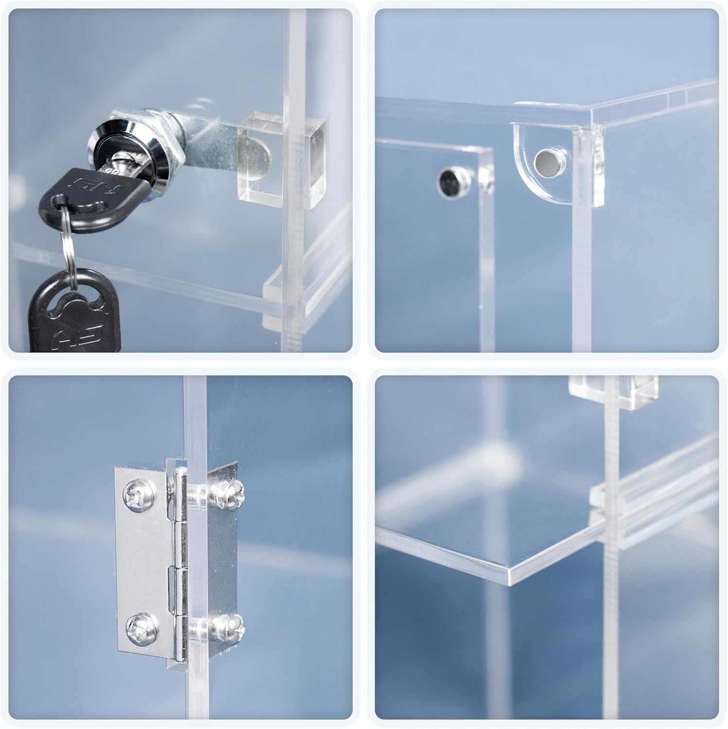4 Shelf Acrylic Display Case with Lock Key, Clear Locking Display Case Showcase Cabinet with Removable Shelves - Safe