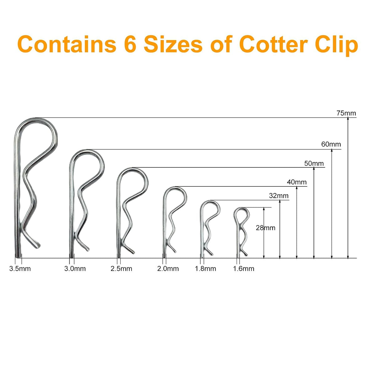 Cotter Pins, 30 Pcs Zinc Plated Spring Fastener Assortment Kit, Heavy Duty Cotter Hairpin for Hitch Pin Lock Systems