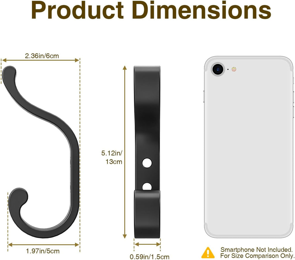 Coat Hooks Wall Mount for Hanging, Heavy Duty Backpack Hooks for Wall, Hold up to 30 lbs, Large Hanger Hooks for