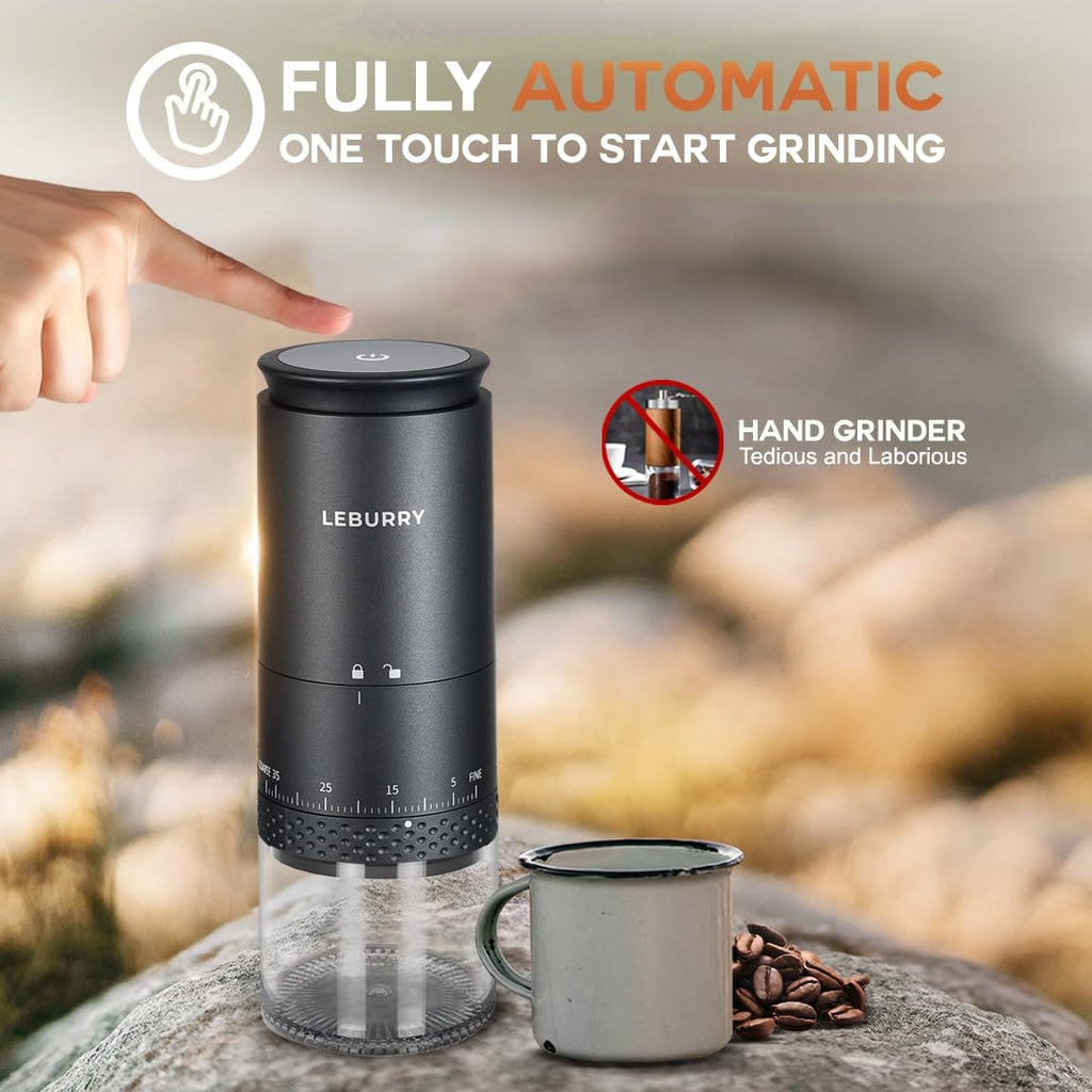 Burr Coffee Grinder - Portable Espresso Grinder with Stainless Steel Conical Mill for Travel, Camping