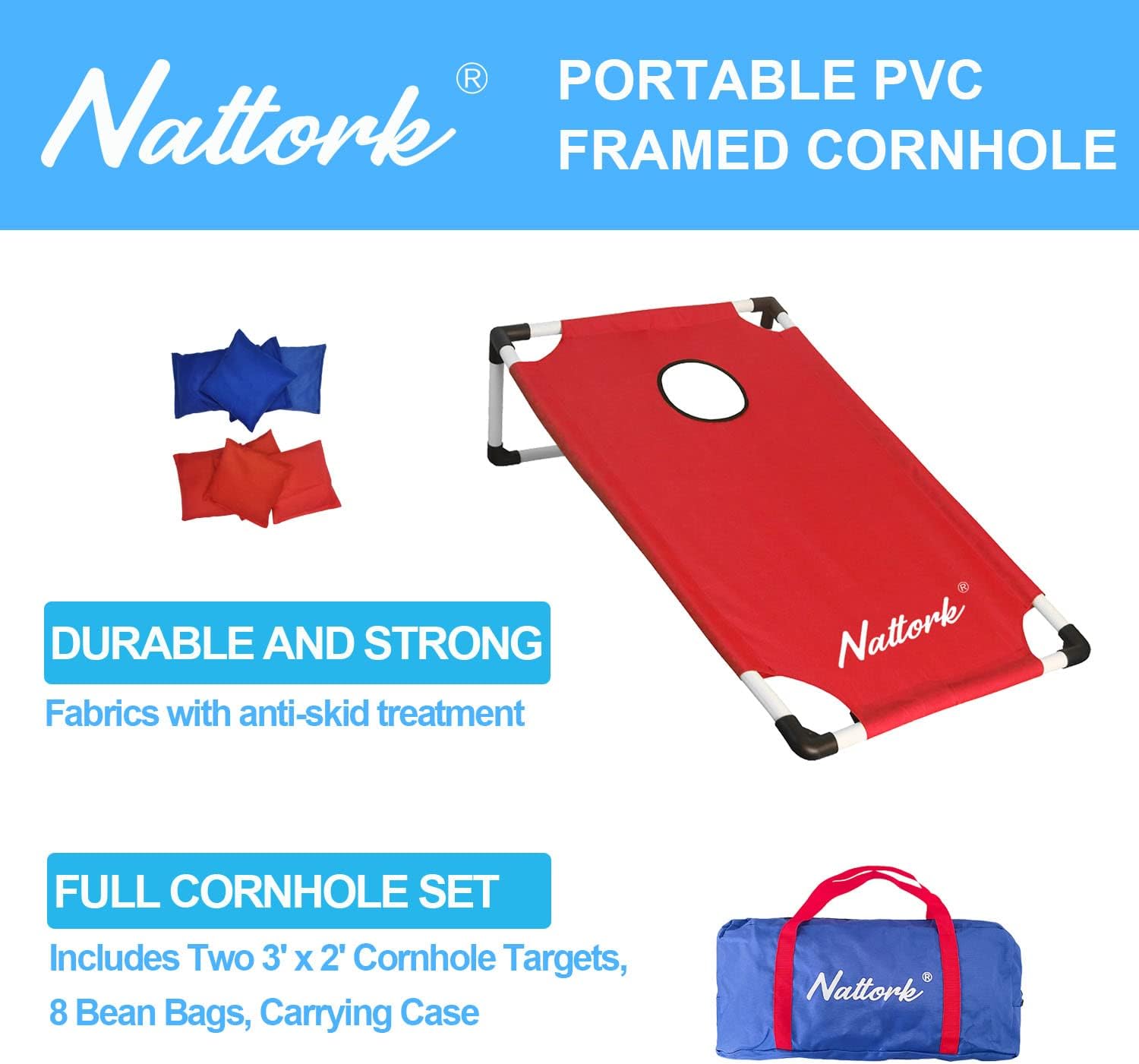 Portable Cornhole Set with 2 Collapsible Cornhole Boards, 8 Cornhole Bean Bags and Carrying Case for Yard Toss Game