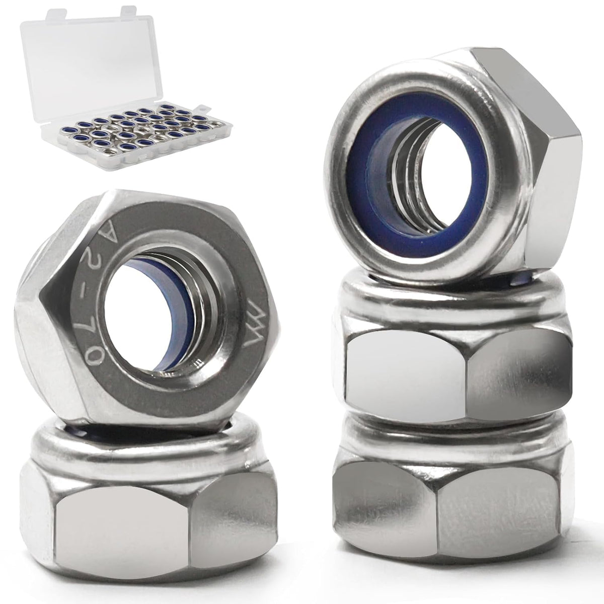 M10-1.5 Lock Nut, 30Pcs Stainless Steel Nylock Insert Locking Nut