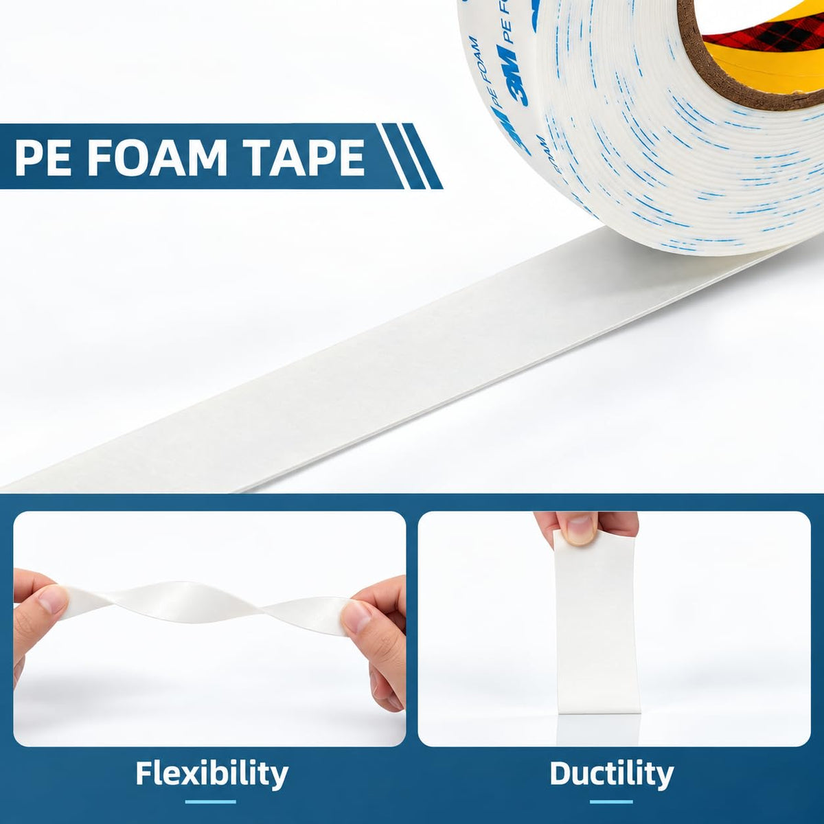 3M Double Sided Tape 0.39"×16.5Ft No Damage Removable Wall Tape, White