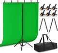 5x6.5ft Green Screen Backdrop Kit with T-Shape Stand and 6 Clamps | Reverse folding base for easy storage &