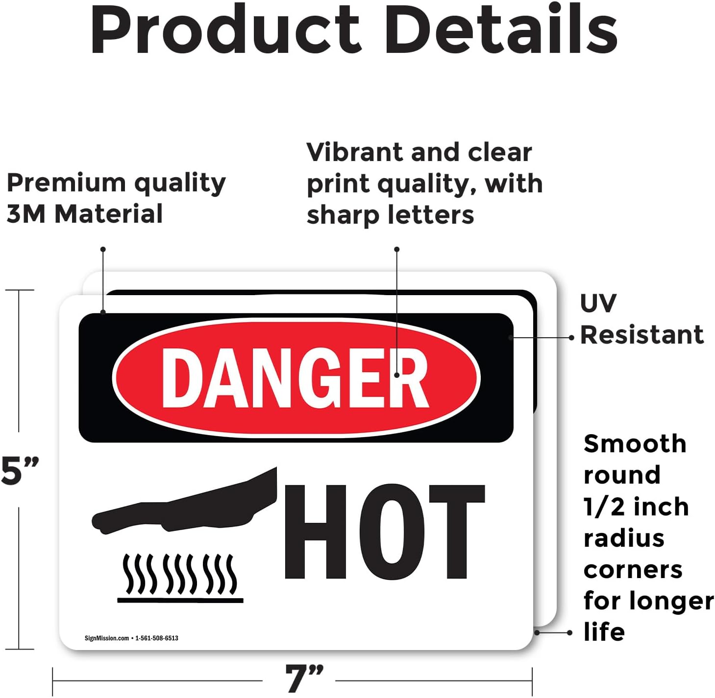 (2 Pack) Hot OSHA Danger Sign 7 Inch X 5 Inch Vinyl Label Decal Sticker Weather Resistant, UV Protected for