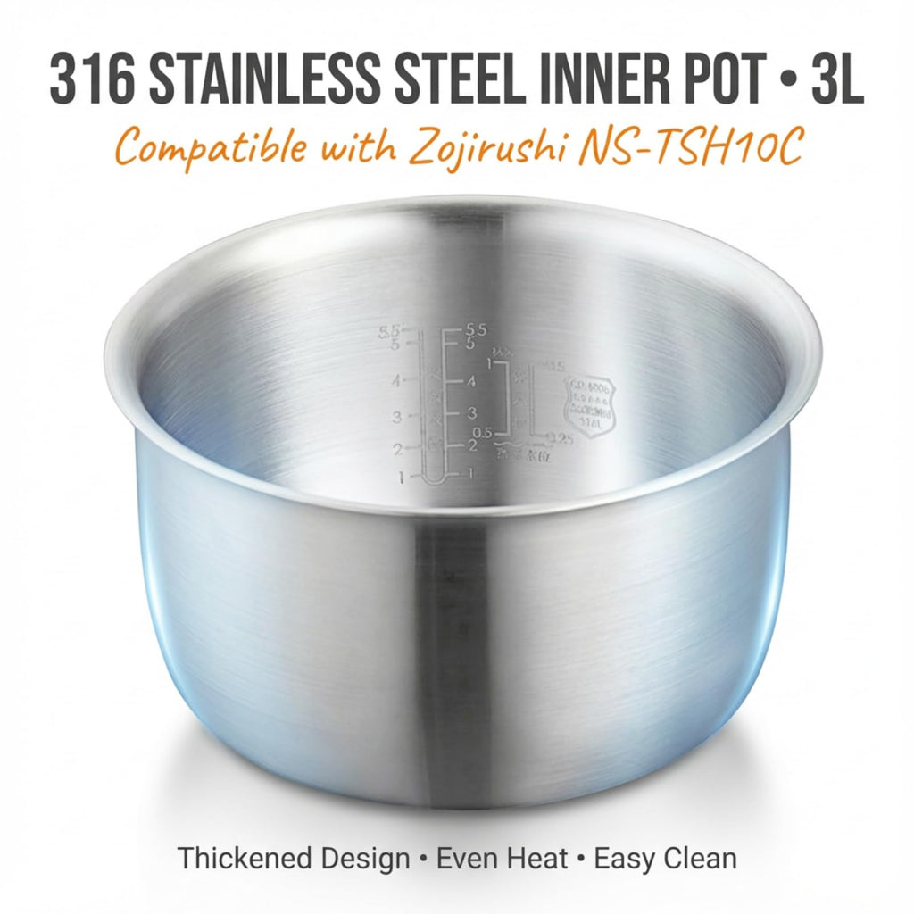 316 Stainless Rice Cooker Inner Pot Compatible with Zojirushi NS-TSH10C