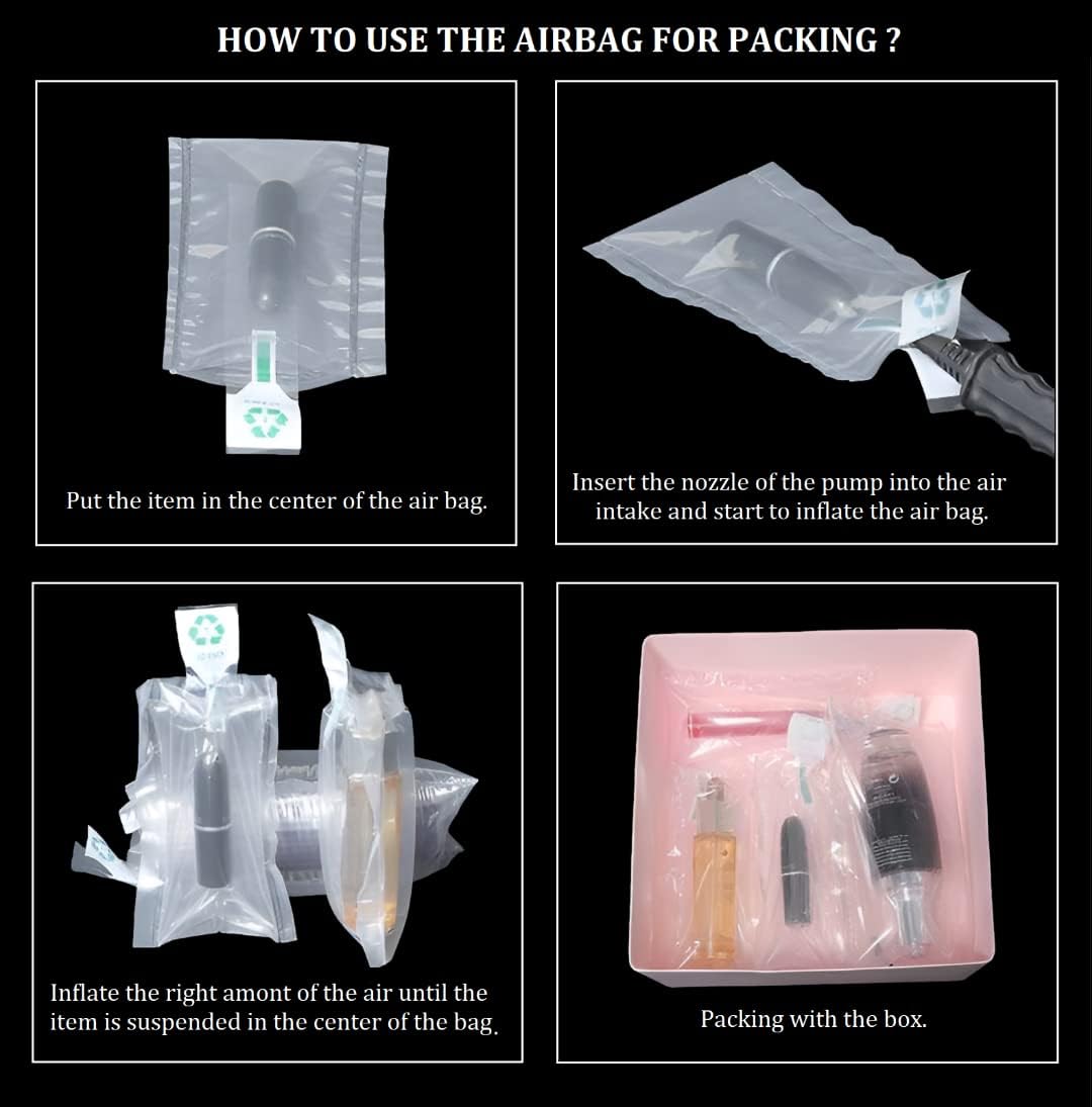 (100 Pack + Free Pump ) BZQZDAI 3.9x9.8inch Clear Plastic Inflatable Air Packaging Bags Air Bubble Bag Suspension
