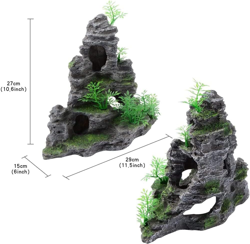 Aquarium Mountain View Stone Ornament, Artificial Mountain Hill View Stone Rock Cave Aquarium Decorations Fish Tank