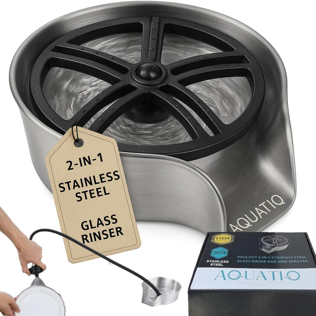 2 in1 Glass Rinser for Kitchen Sink, Stainless Steel Cup Cleaner