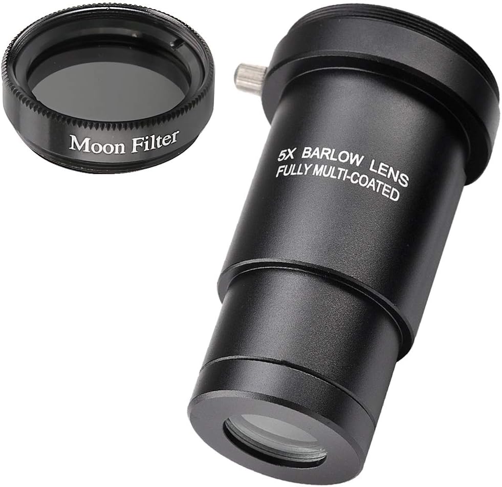 1.25-inch 5X Barlow Lens & Moon Filter Kit-for Telescope Eyepieces | Wide-angle viewing; multi-coated optics; sharp