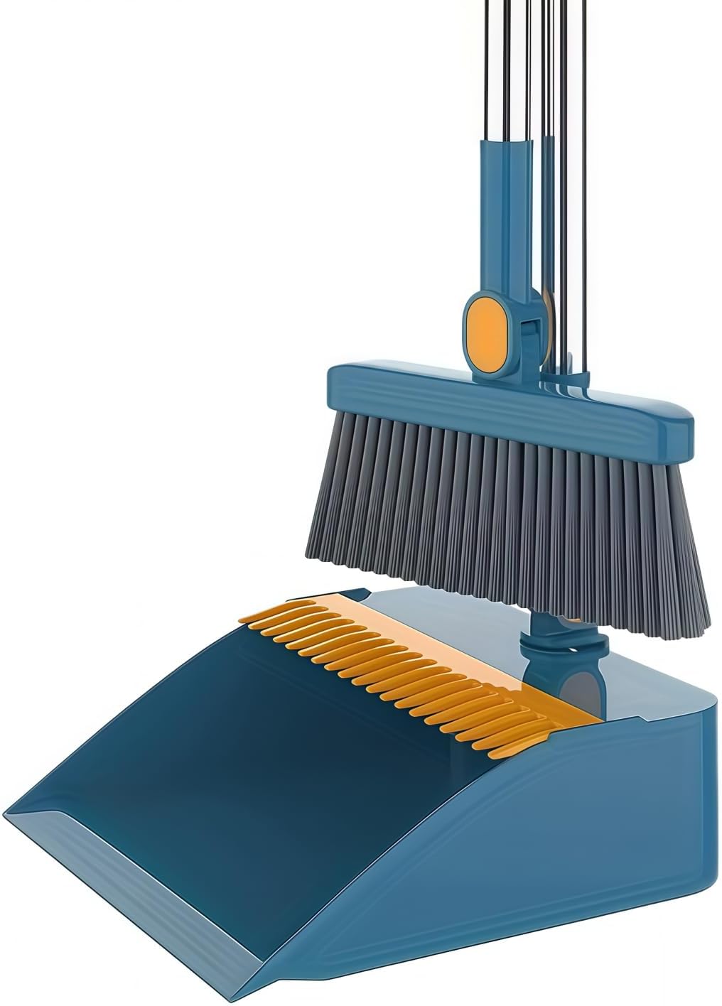Broom and Dustpan Set, Long Handle Standing Broom with Self-Cleaning Comb Teeth, Heavy Duty Broom Dustpan Combo for