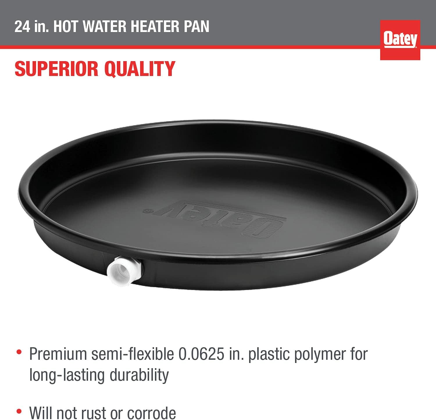 34063 24 in. Plastic Hot Water Heater Pan with 1 to 1.5 in. PVC Adapter, Black