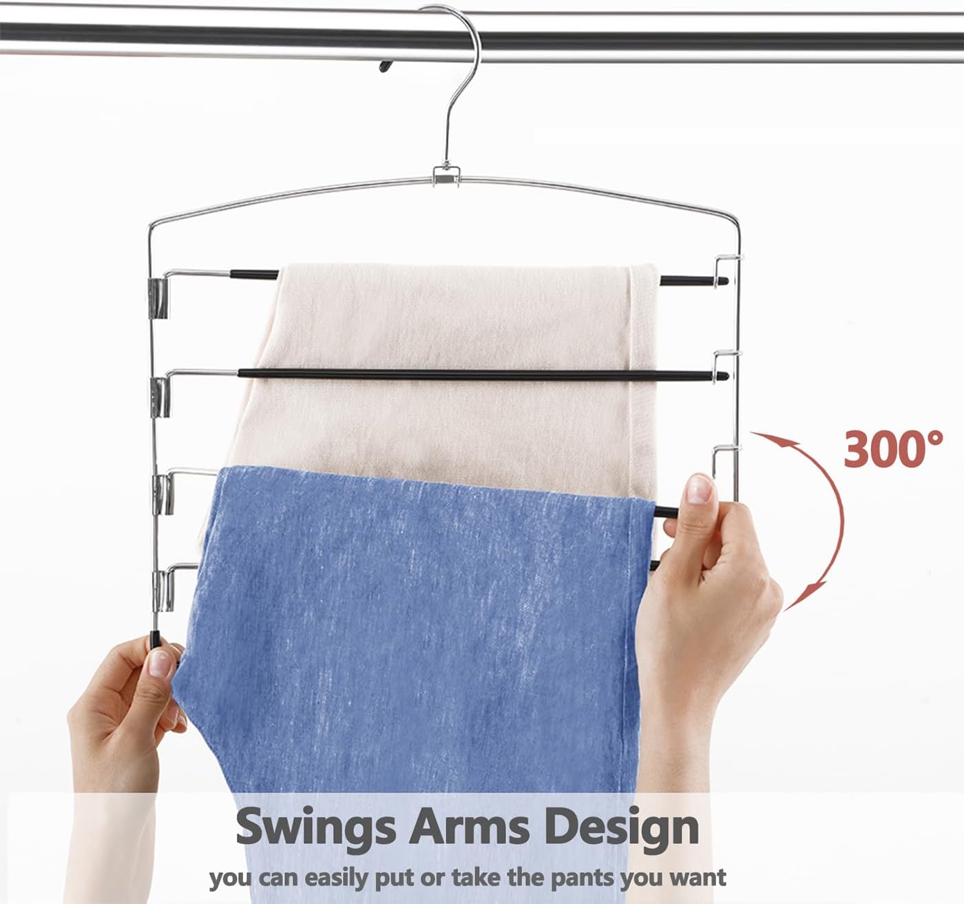 Pants Hangers Non Slip 3 Pack Space Saving Hangers Multi-Layer Swing Arm Pants Hanger Stainless Steel Space Saver