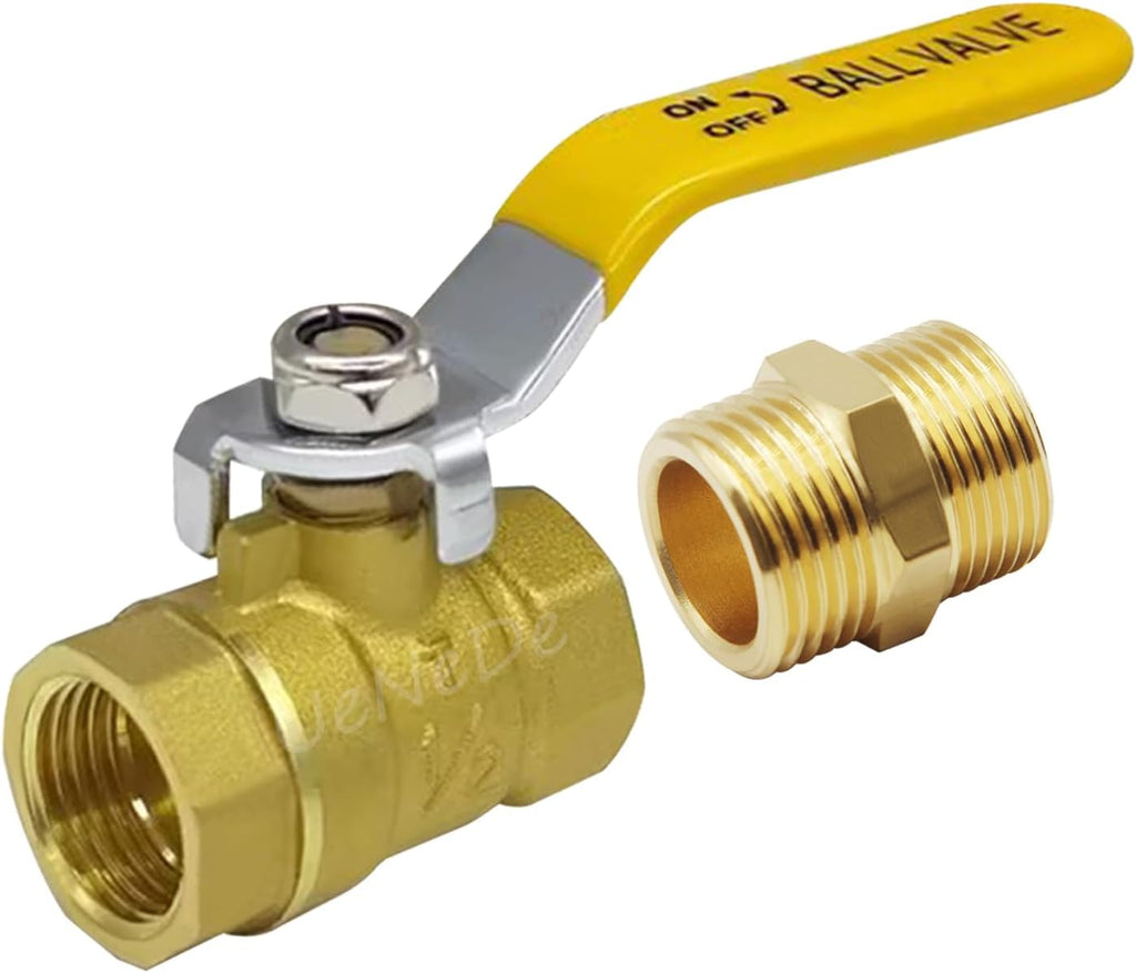 Uenede Brass 1/2 inch NPT Ball Valve and Nipple 600 WOG, 1PCS
