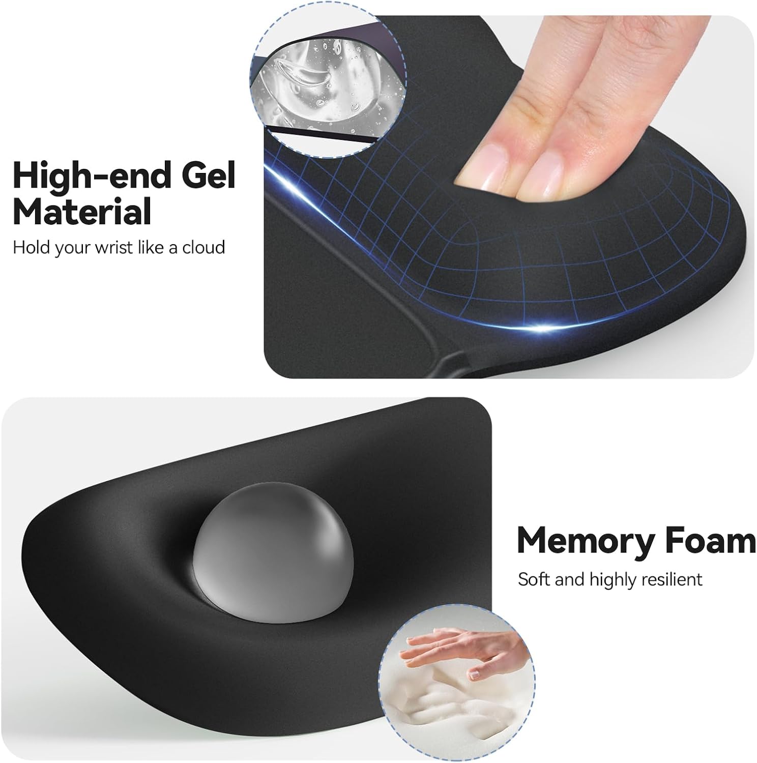 Gel Ergonomic Mouse Pad & Keyboard Wrist Rest & Coaster | 3 in 1 Set, Pain Relief, Milk Silk Cloth, Non-Slip PU Base