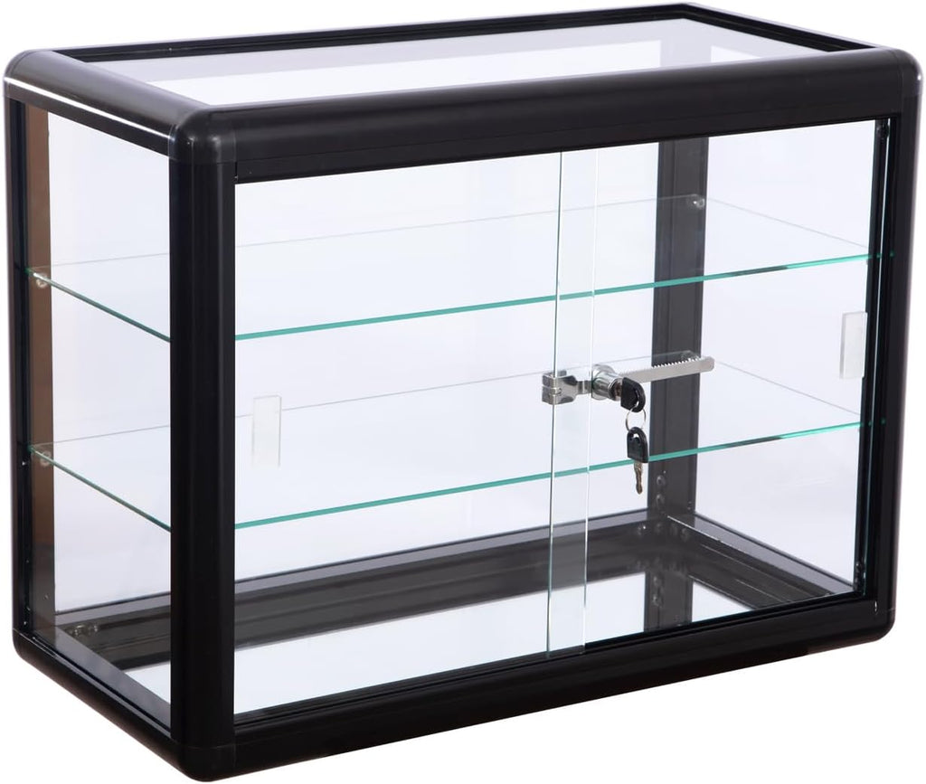 24" W x 18" H x 12" D Black Aluminum Tempered Glass Countertop Display Case - Durabletable Top Display Case,Clear