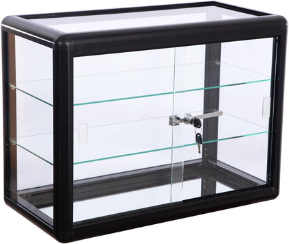 24" W x 18" H x 12" D Black Aluminum Tempered Glass Countertop Display Case - Durabletable Top Display Case,Clear