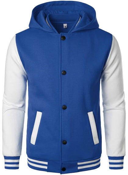 Mens Varsity Jacket Fashion Hooded Letterman Jackets Blue M