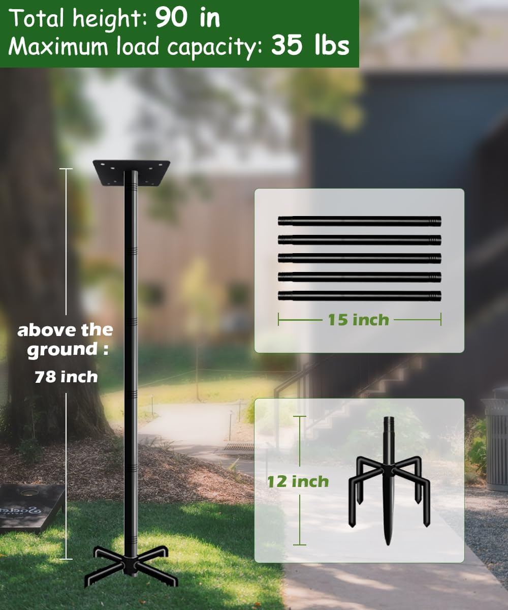 90 Inch Bird House Pole Mount Kit, Adjustable Heavy Duty Bird Feeder Pole for Outdoors, Universal Mounting Post Set